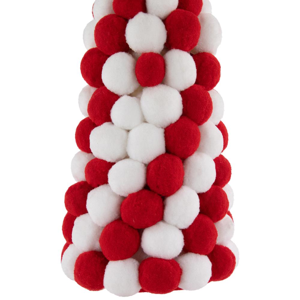 15" Red and White Candy Cane Pom Pom Christmas Tree Table Decoration. Picture 4