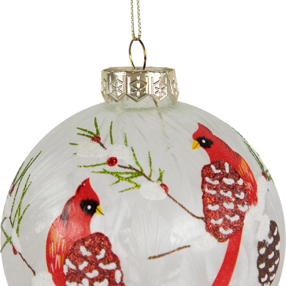 Set of 2 Clear and Red Cardinal Birds Christmas Glass Ball Ornaments 4". Picture 3