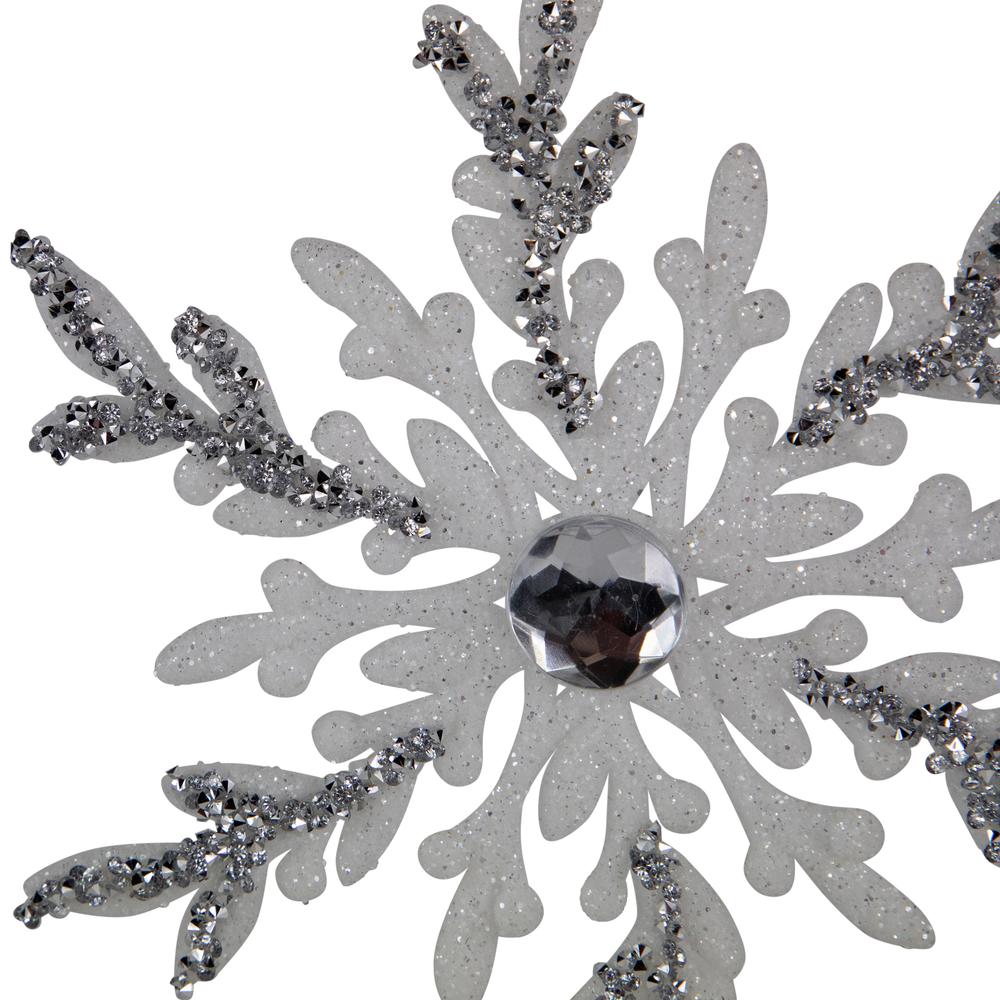 Set of 4 White and Silver Glitter Snowflakes Christmas Ornaments 6". Picture 7