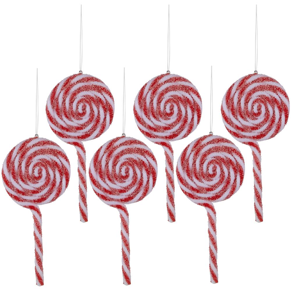 6ct Frosted Red and White Lollipop Christmas Ornaments 6". Picture 1