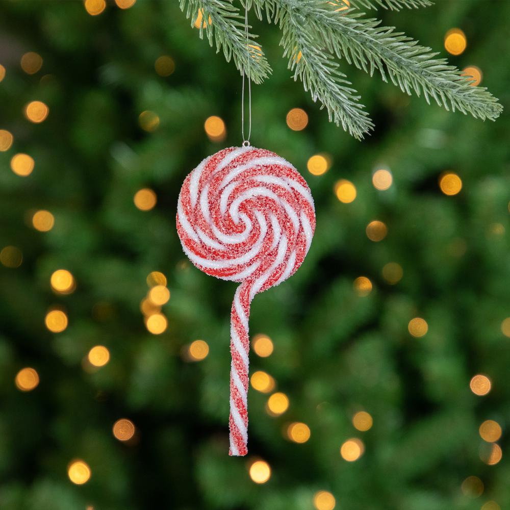 6ct Frosted Red and White Lollipop Christmas Ornaments 6". Picture 2