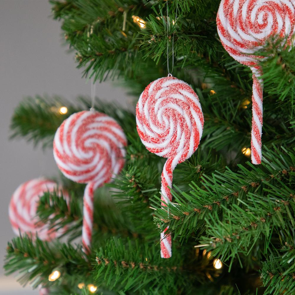 6ct Frosted Red and White Lollipop Christmas Ornaments 6". Picture 3