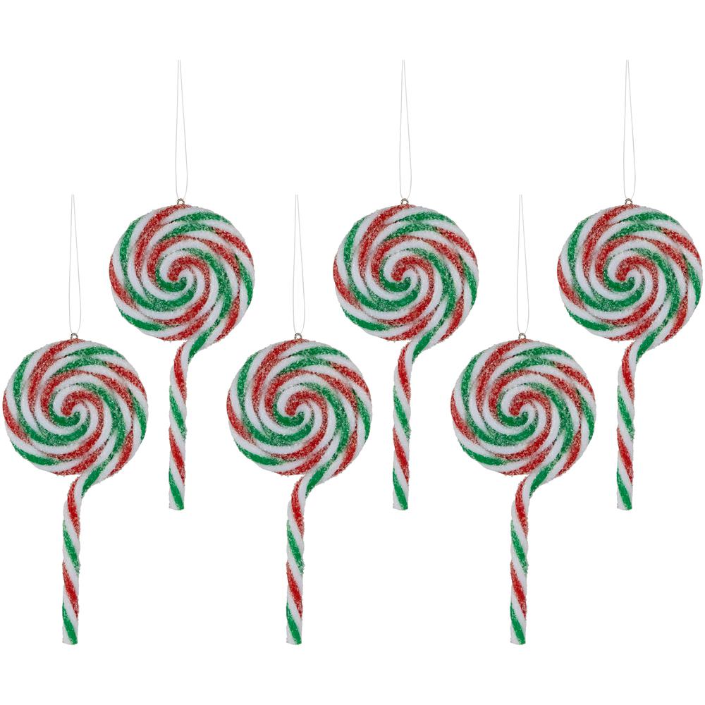 6ct Frosted White  Green and Red Lollipop Christmas Ornaments 7". Picture 1