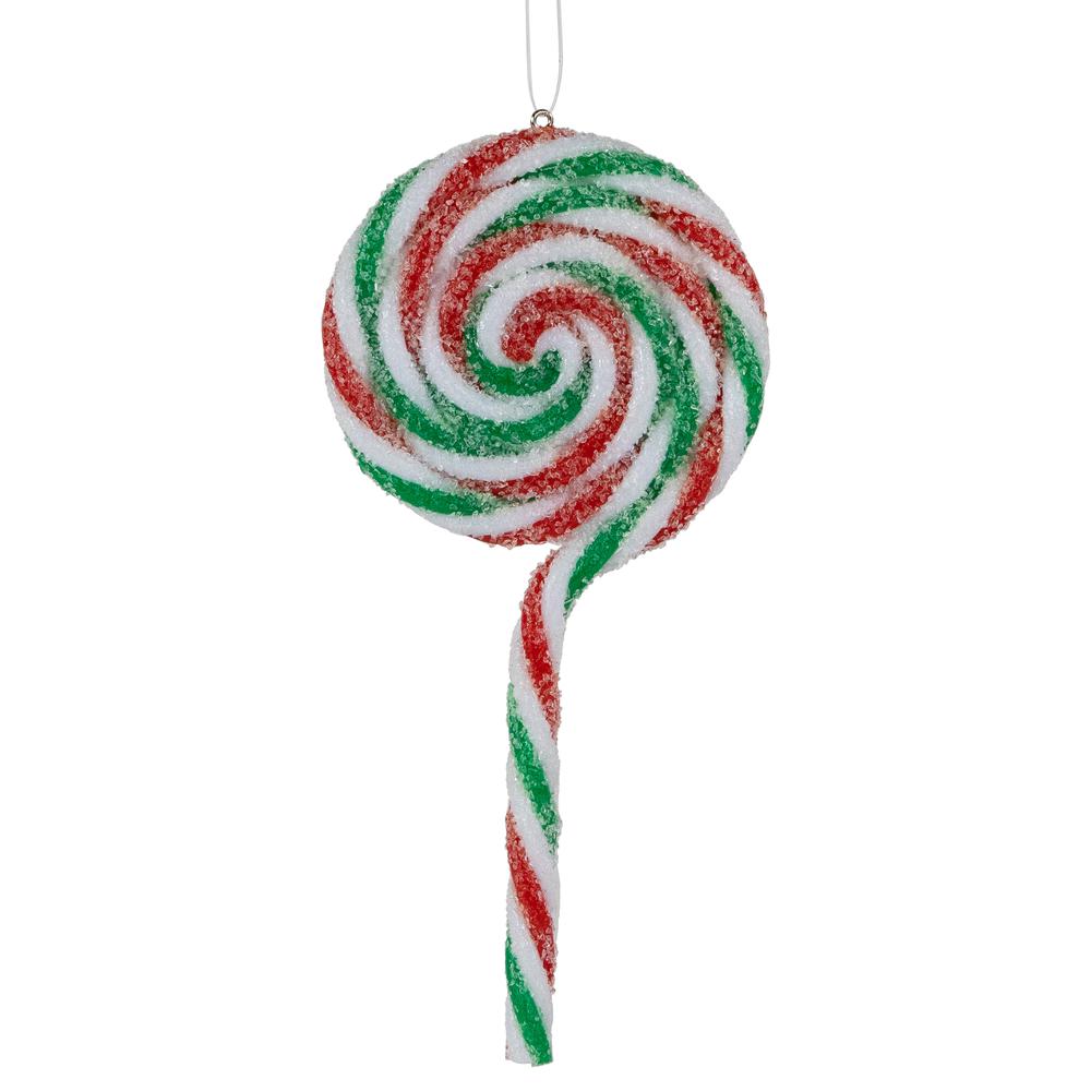 6ct Frosted White  Green and Red Lollipop Christmas Ornaments 7". Picture 4