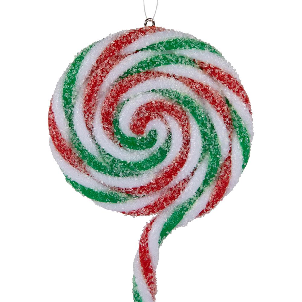 6ct Frosted White  Green and Red Lollipop Christmas Ornaments 7". Picture 7