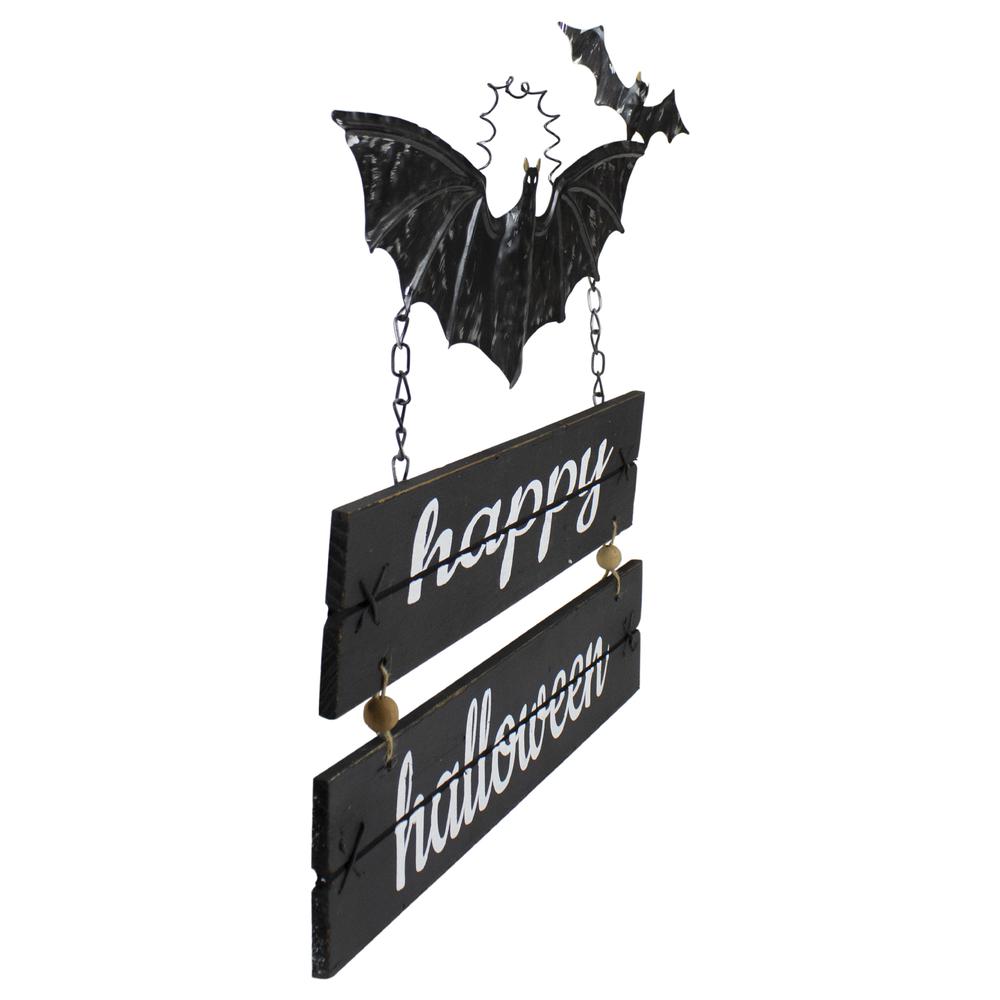 17 Black Bat and Happy Halloween Metal Hanging Sign Wall Decor. Picture 2