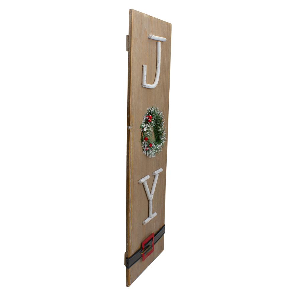 23.75" Vertical Beige Wooden Joy Christmas Sign with Santa's Belt. Picture 2