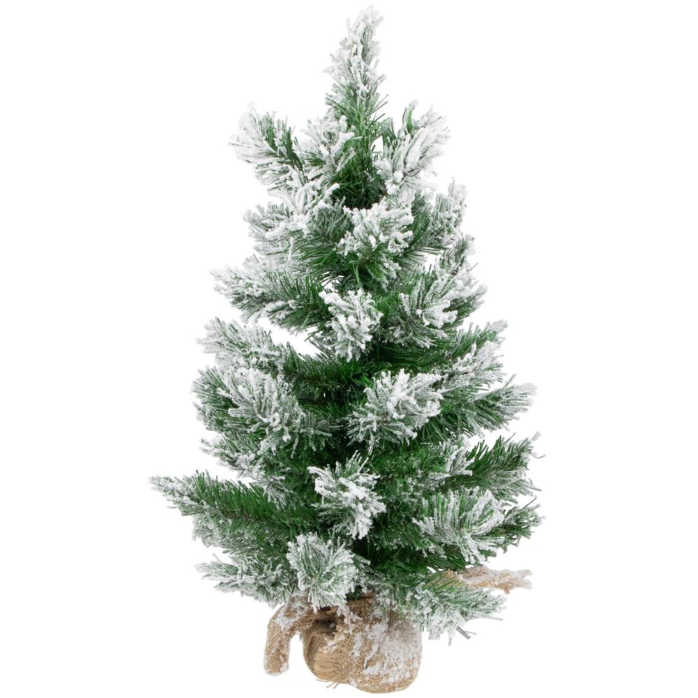 22" Flocked Pine Full Artificial Christmas Tree in Burlap Base - Unlit. Picture 1