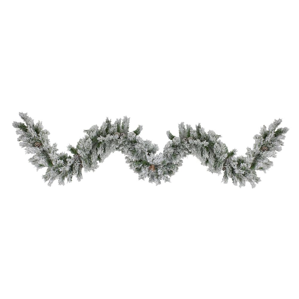 9' x 10" Flocked Angel Pine Artificial Christmas Garland with Pinecones  Unlit. Picture 1