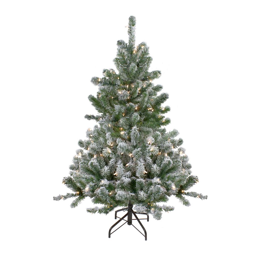 4.5' Pre-Lit Full Flocked Natural Emerald Artificial Christmas Tree - Warm Clear Lights. Picture 1