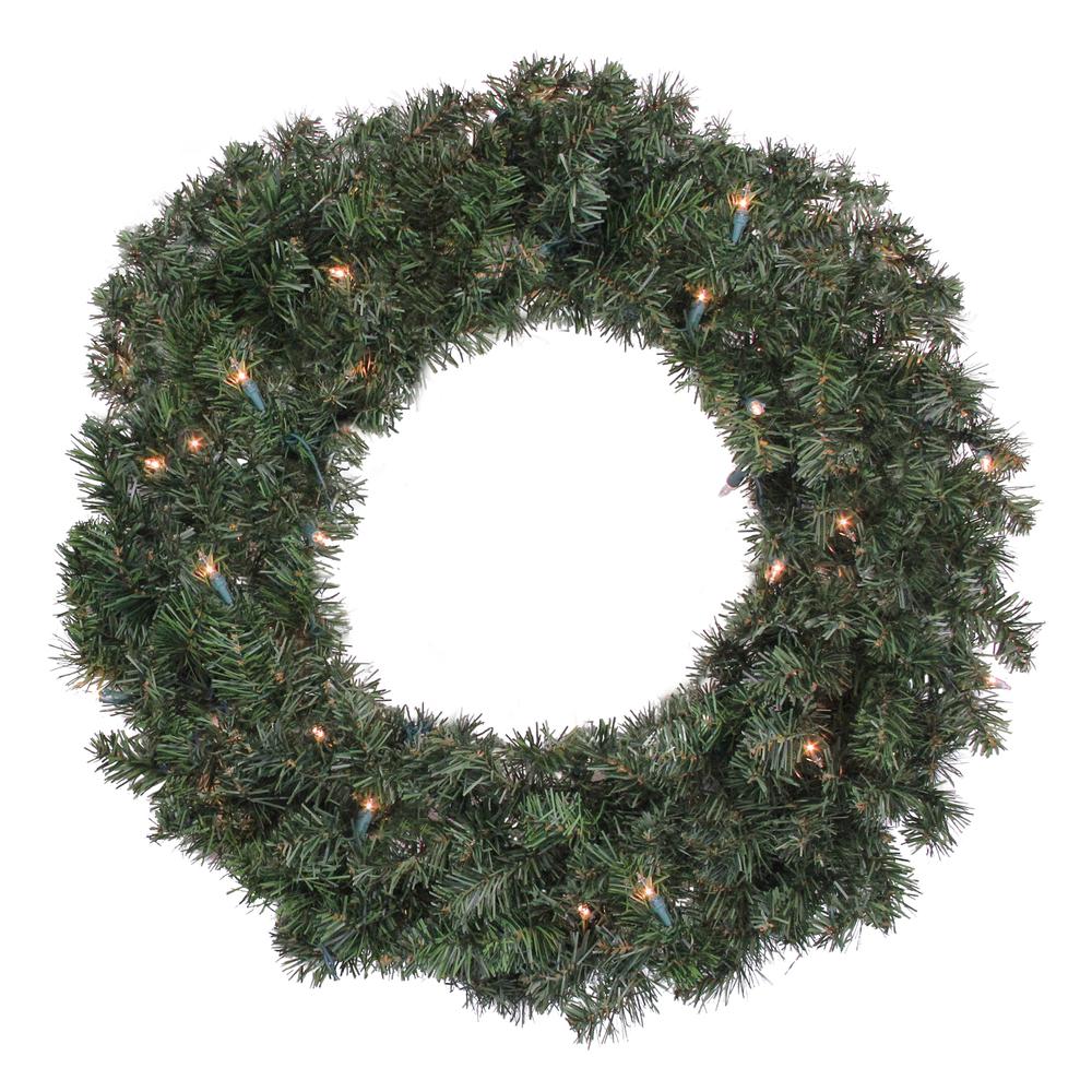 24" Pre-Lit Canadian Pine Artificial Christmas Wreath  Clear Lights. Picture 1