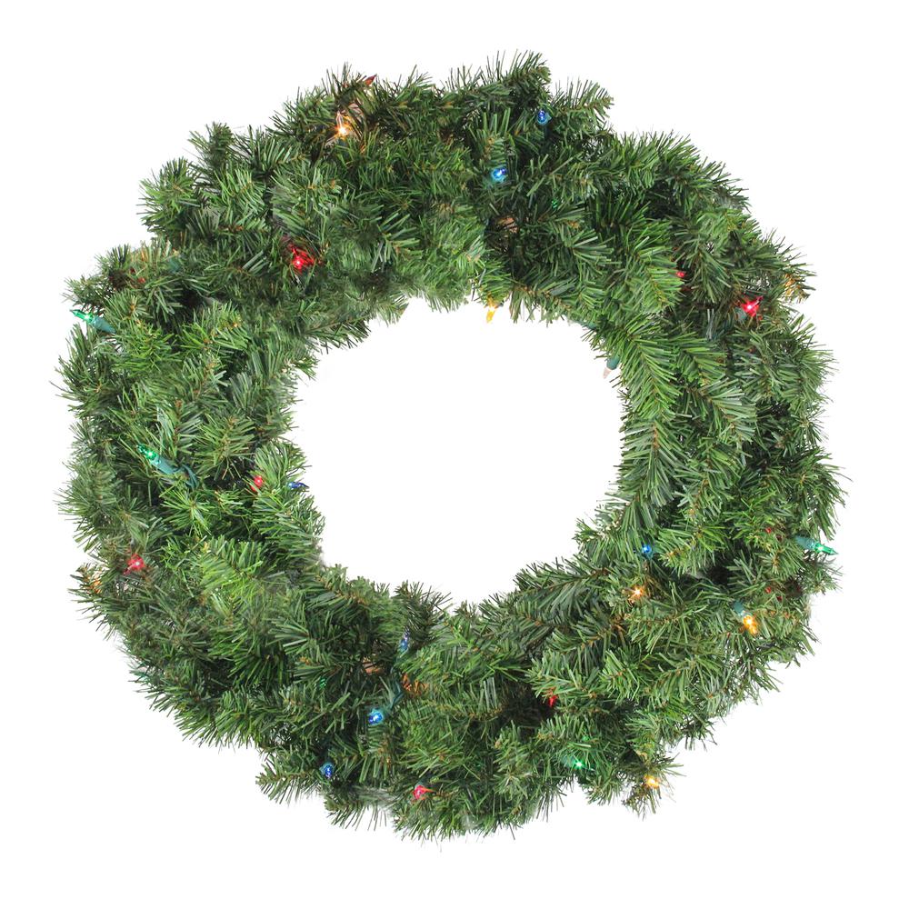 24" Pre-Lit Canadian Pine Artificial Christmas Wreath - Multi Lights. Picture 1