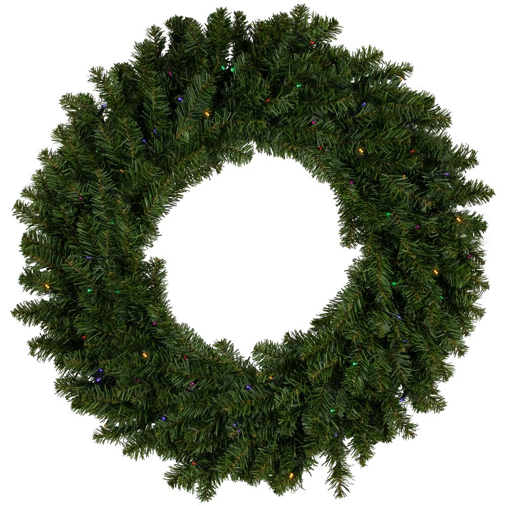 Pre-Lit LED Canadian Pine Artificial Christmas Wreath 30-Inch Multicolor Lights. Picture 1