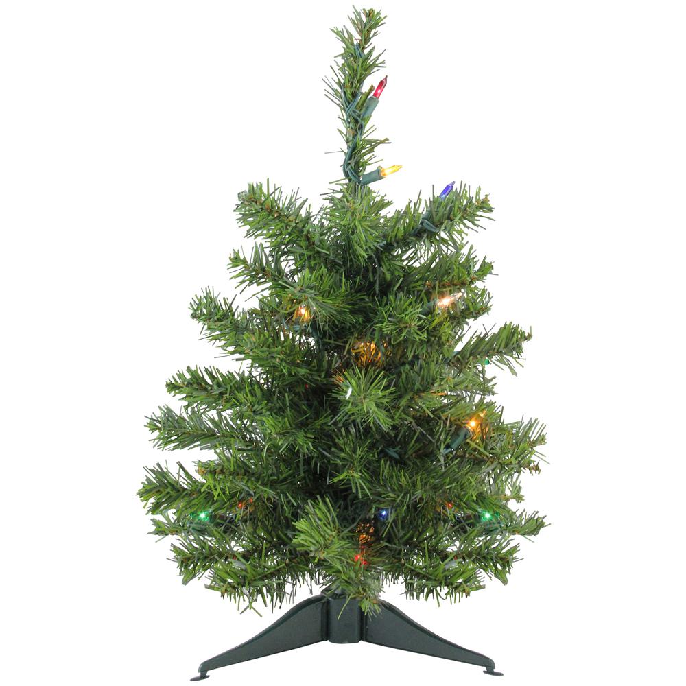 1.5' Pre-Lit Medium Canadian Pine Artificial Christmas Tree - Multicolor Lights. Picture 1