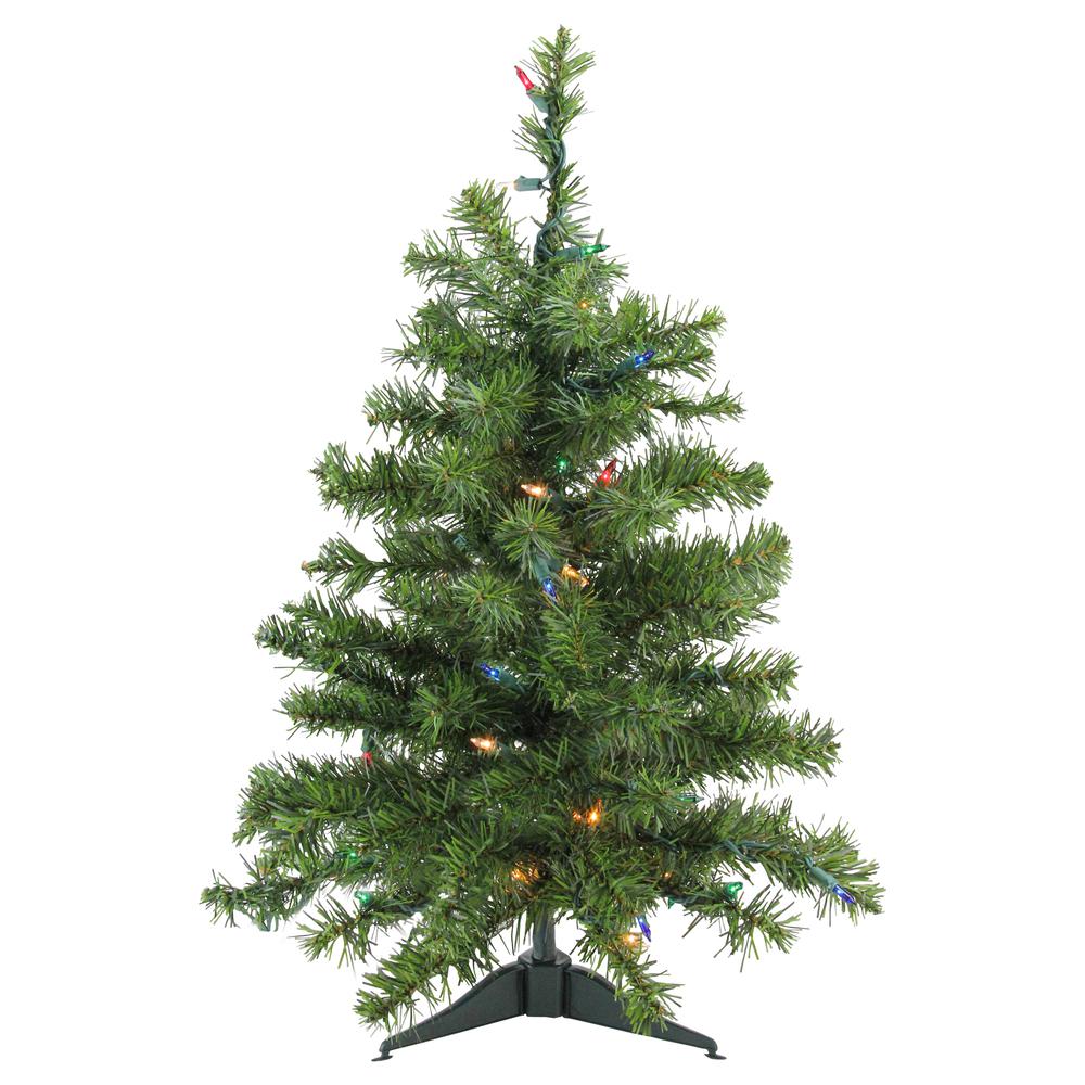 2' Pre-Lit Medium Canadian Pine Artificial Christmas Tree  Multi Lights. Picture 1