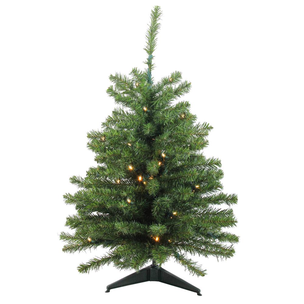 3' Pre-Lit Green Medium Canadian Pine Artificial Christmas Tree - Clear LED Lights. Picture 1