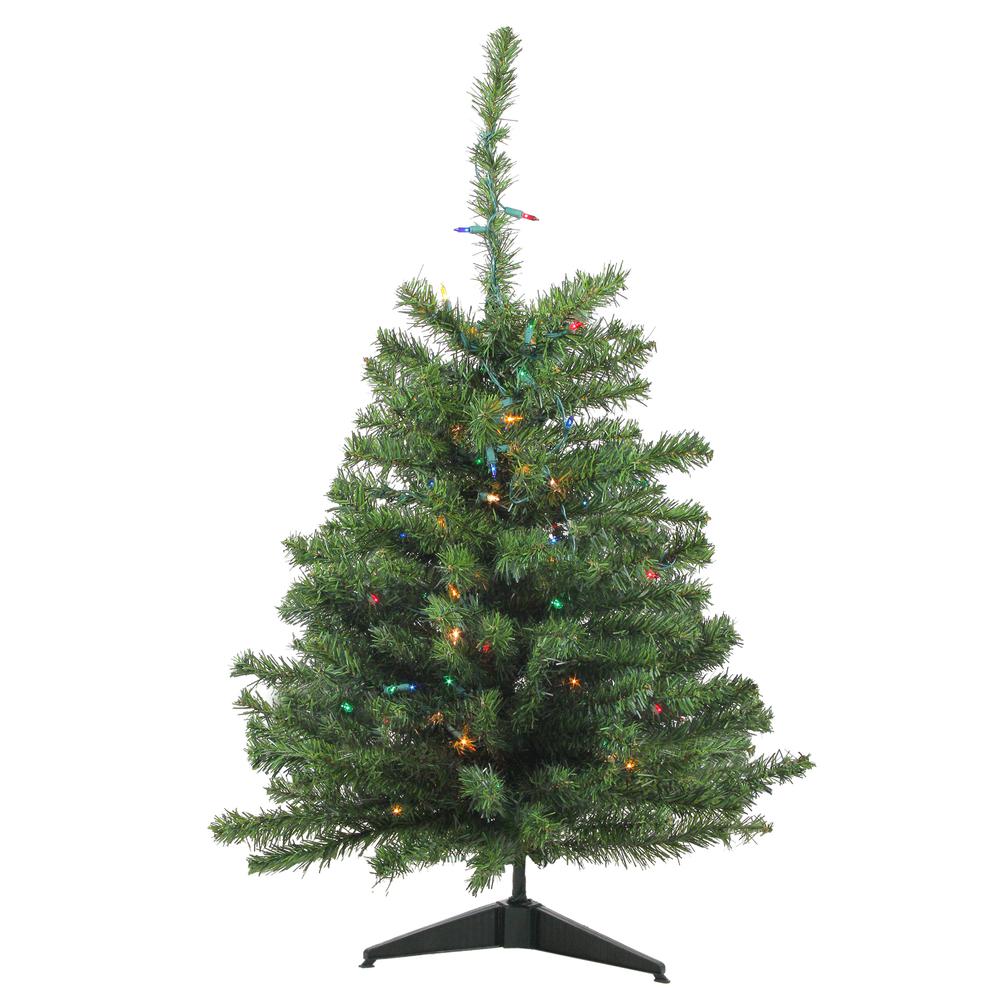 3' Pre-Lit Medium Canadian Pine Artificial Christmas Tree - Multicolor Lights. Picture 1