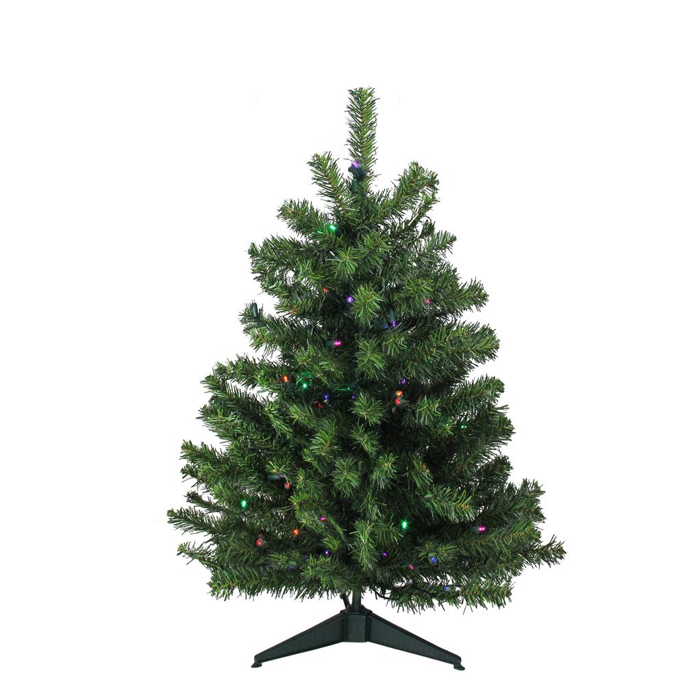 3' Pre-Lit Full Canadian Pine Artificial Christmas Tree - Multicolor LED Lights. Picture 1