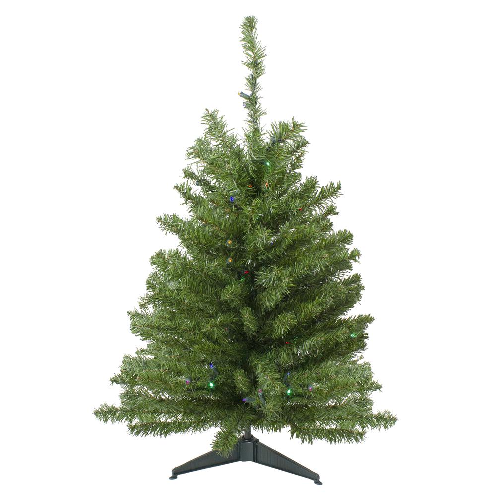 3' Pre-Lit LED Medium Canadian Pine Artificial Christmas Tree - Multicolor Lights. Picture 1