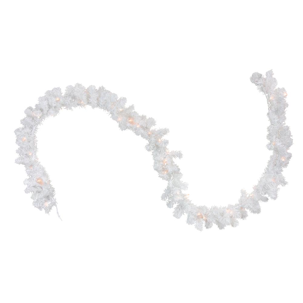 9' x 12" PreLit Snow White Artificial Christmas Garland, Clear Lights. Picture 1
