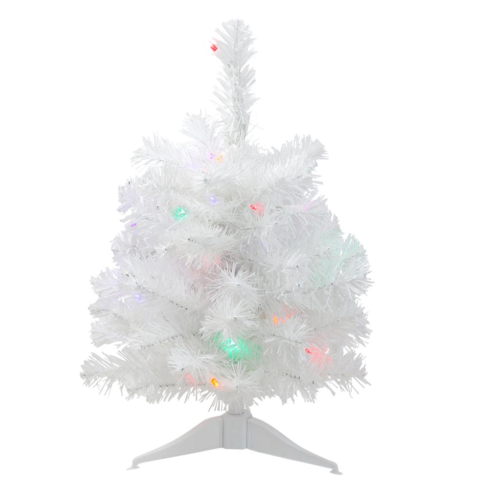 1.5' Pre-Lit Frosted Artificial Christmas Tree in Multicolor Lights. Picture 1