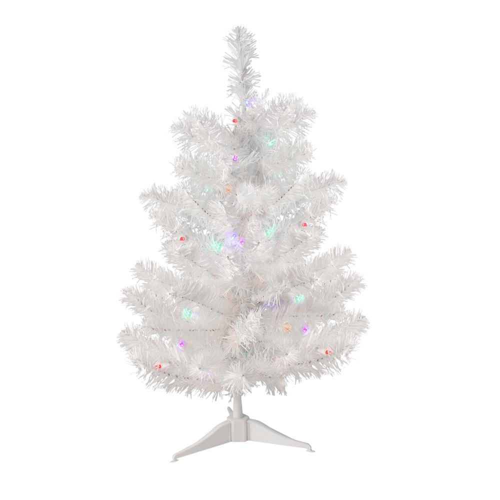 2' Pre-Lit Medium Frosted Artificial Christmas Tree - Multicolor LED Lights. Picture 1
