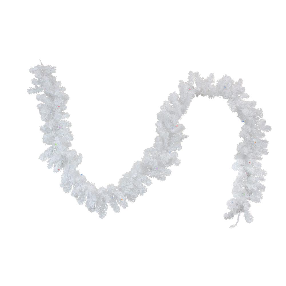 9' x 10" Pre-Lit LED White Artificial Christmas Garland - Multi Lights. Picture 1