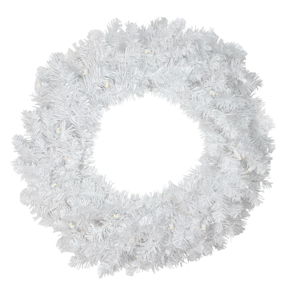 24" Pre-Lit LED White Pine Artificial Christmas Wreath - Candlelight Lights. Picture 1