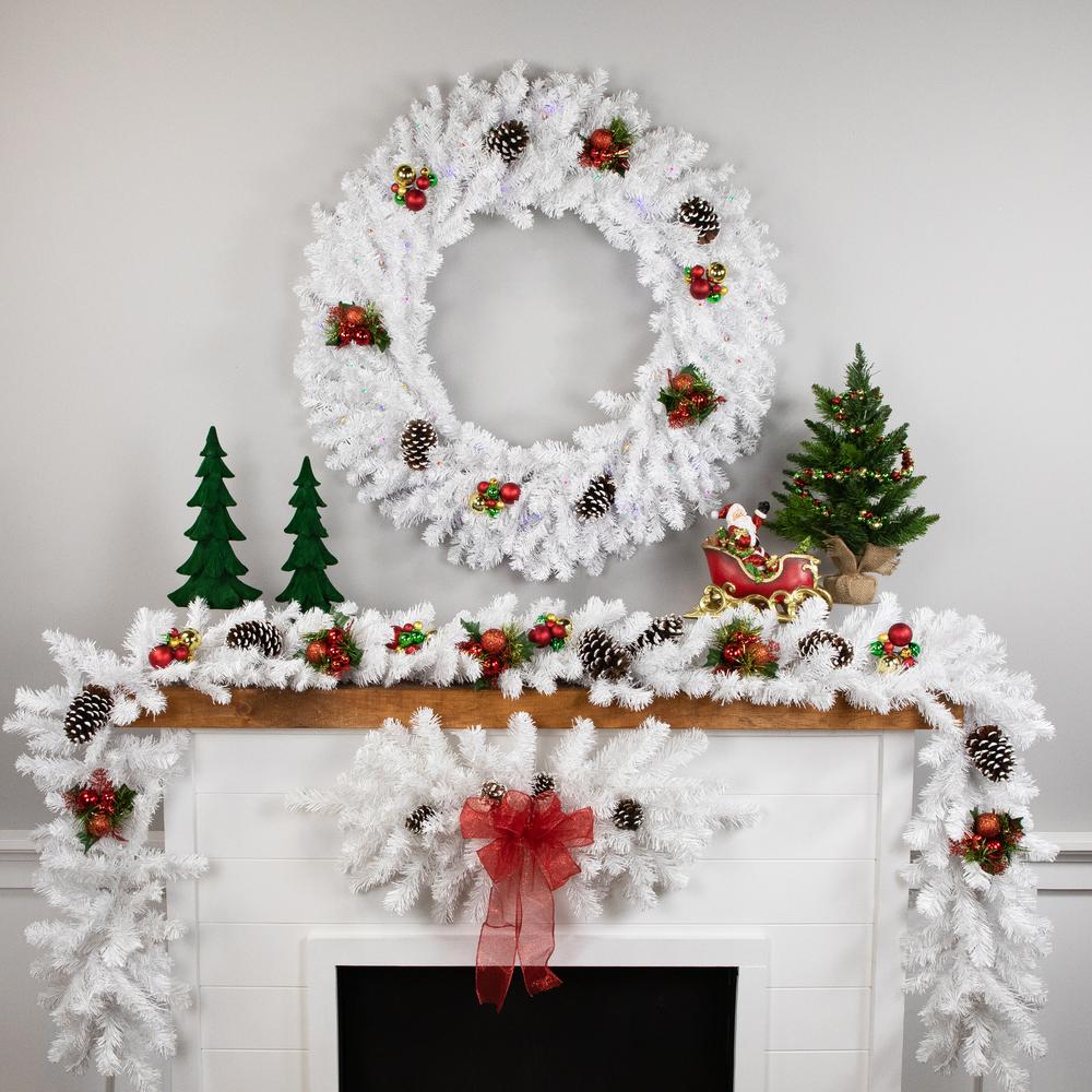 Pre-Lit White Pine LED Artificial Christmas Wreath - 36-Inch  Multicolor Lights. Picture 2