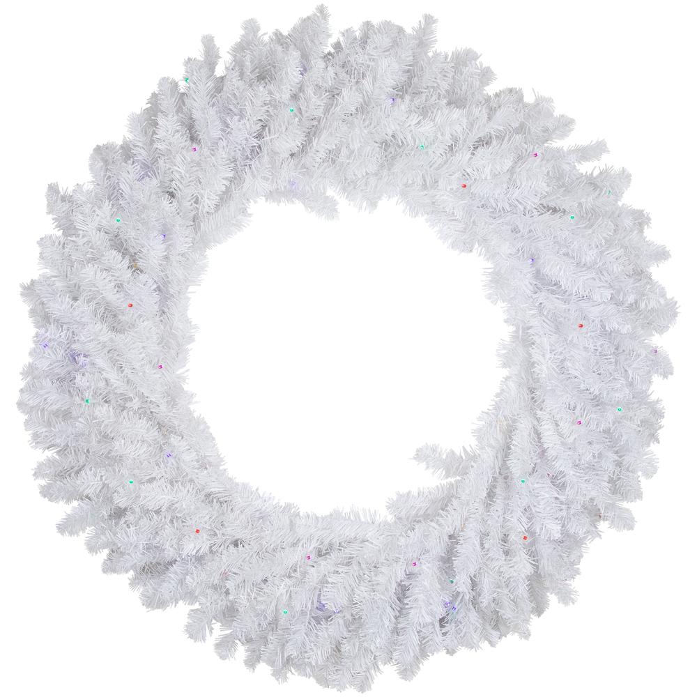 Pre-Lit White Pine LED Artificial Christmas Wreath - 36-Inch  Multicolor Lights. Picture 1