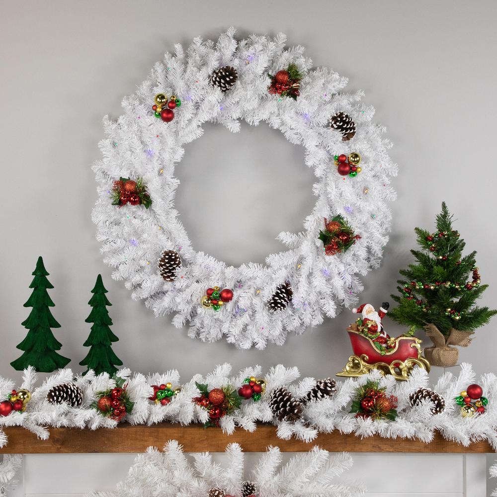 Pre-Lit White Pine LED Artificial Christmas Wreath - 36-Inch  Multicolor Lights. Picture 3