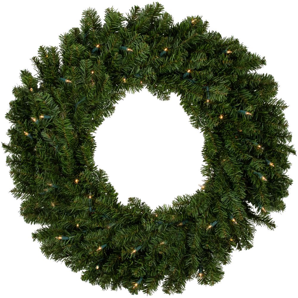Pre-Lit Canadian Pine Artificial Christmas Wreath  30-Inch  Clear Lights. Picture 1