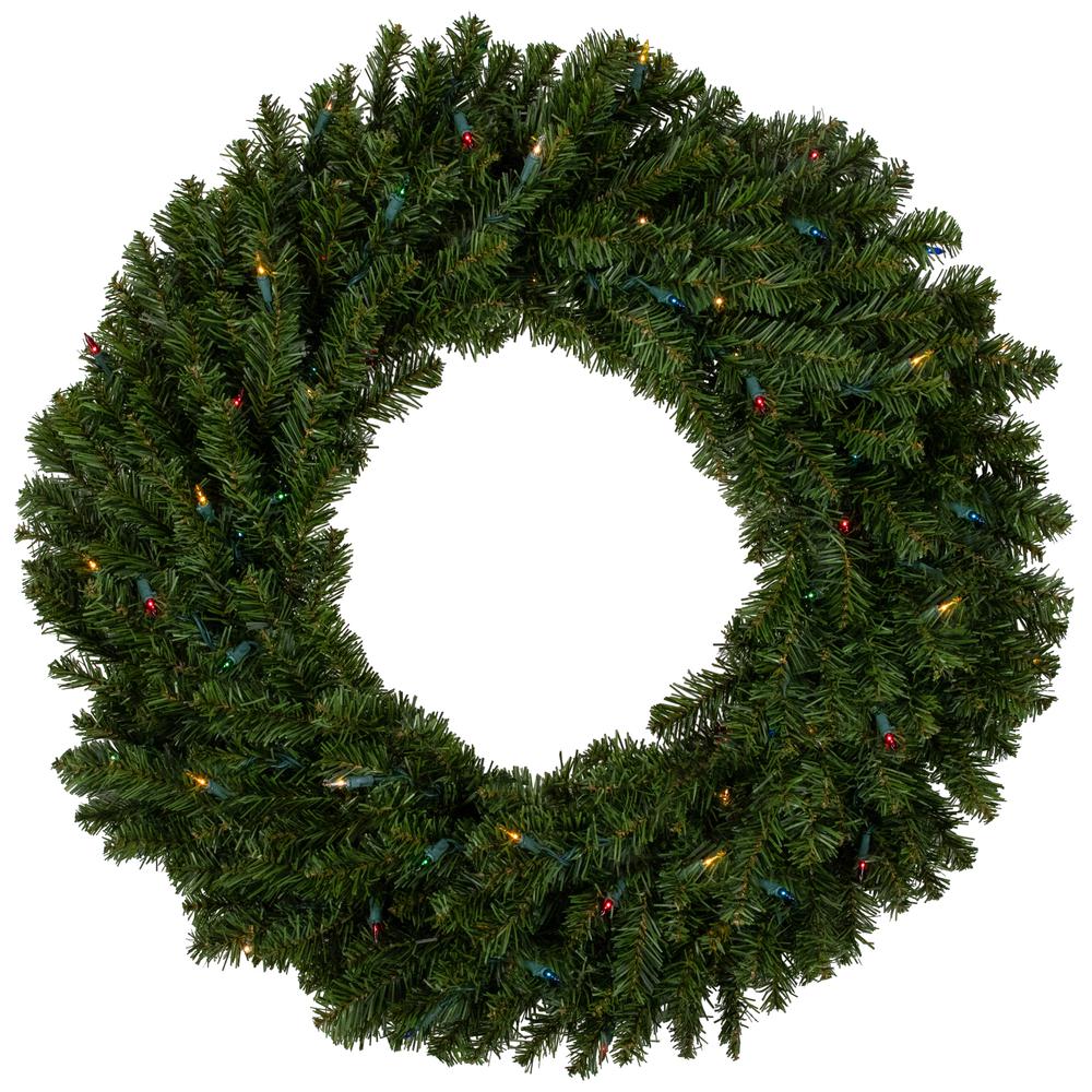 Pre-Lit Canadian Pine Artificial Christmas Wreath - 30-Inch  Multi Lights. Picture 1