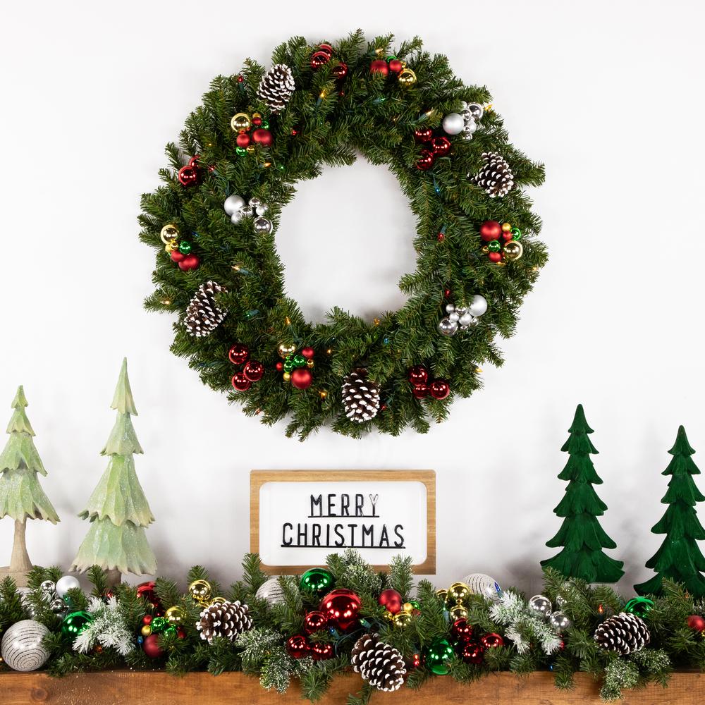 Pre-Lit Canadian Pine Artificial Christmas Wreath - 30-Inch  Multi Lights. Picture 3