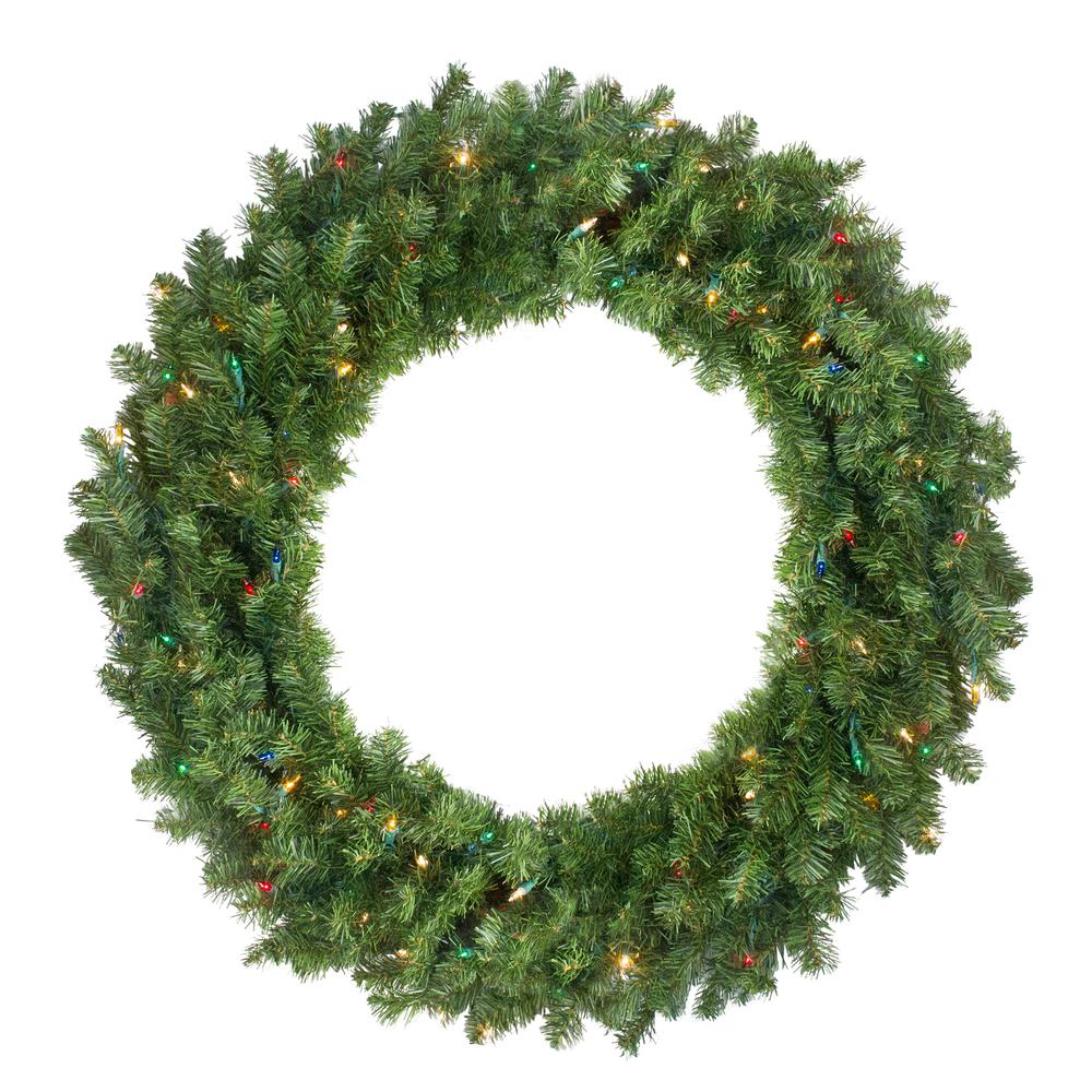 36" Pre-Lit Canadian Pine Artificial Christmas Wreath - Multi Lights. Picture 1