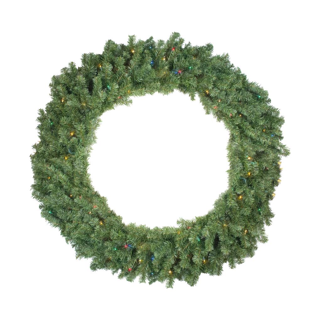 Pre-Lit Canadian Pine Artificial Christmas Wreath - 48-Inch  Multicolor Lights. Picture 1