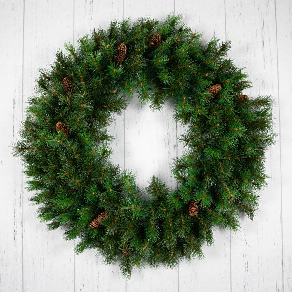 Green Royal Oregon Pine Artificial Christmas Wreath with Pinecones 48-Inch Unlit. Picture 3
