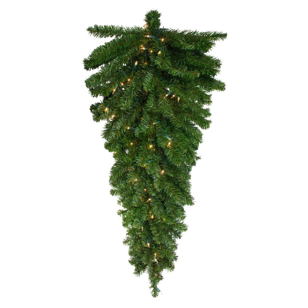 42" Pre-Lit Canadian Pine Artificial Christmas Teardrop Door Swag - Clear Lights. Picture 1