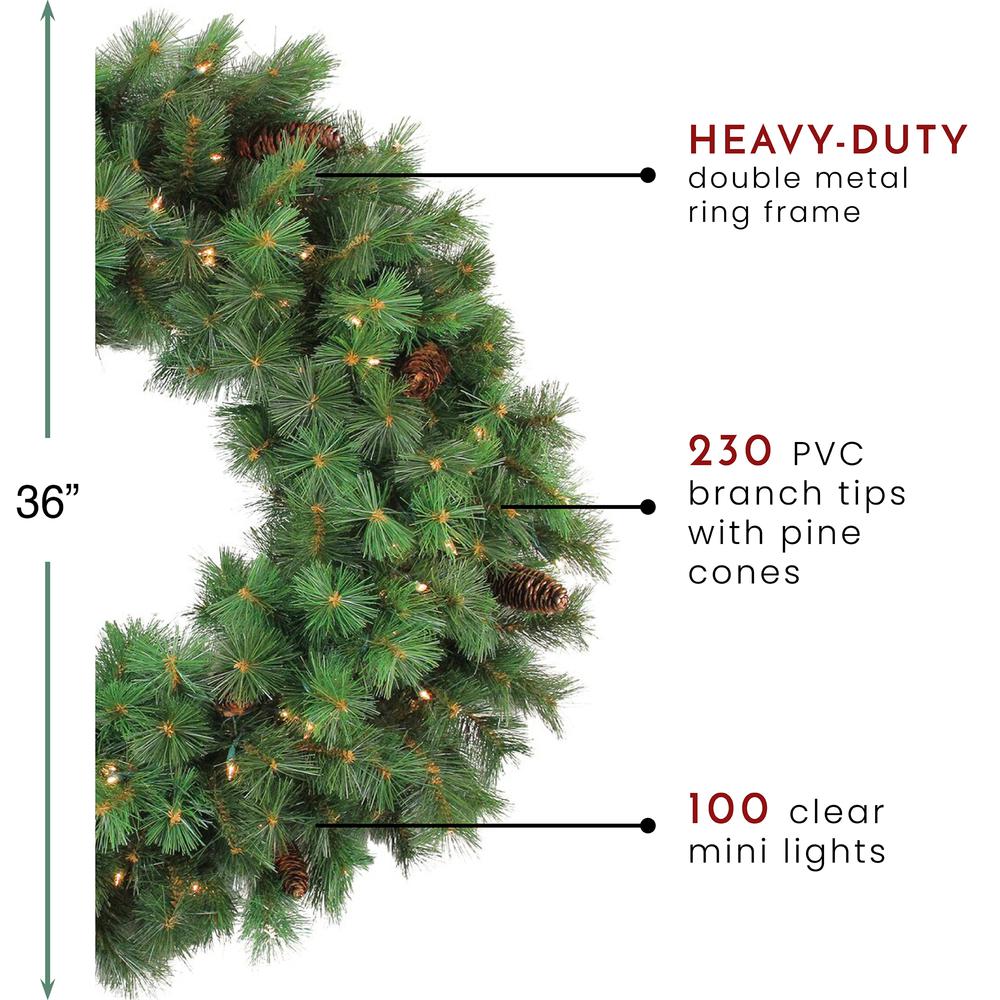 36" Pre-lit Royal Oregon Pine Artificial Christmas Wreath - Clear Lights. Picture 3
