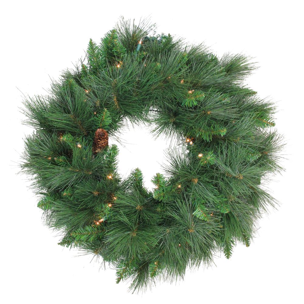Pre-Lit White Valley Pine Artificial Christmas Wreath - 24-Inch - Clear Lights. Picture 1
