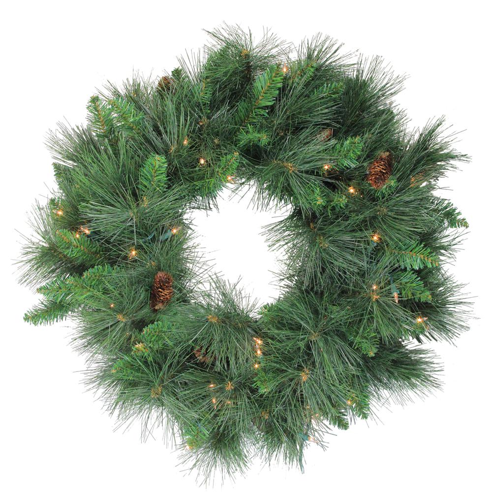 PreLit White Valley Pine Artificial Christmas Wreath, 24Inch, Clear Lights. Picture 1
