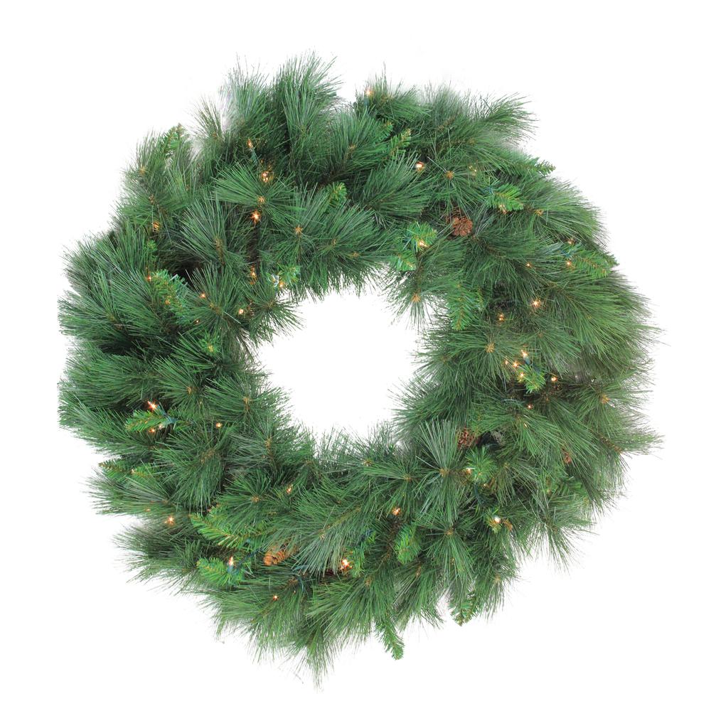 Pre-Lit White Valley Pine Artificial Christmas Wreath - 36-Inch  Clear Lights. Picture 1