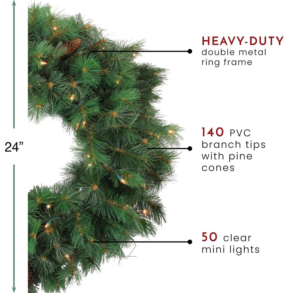 Pre-Lit Royal Oregon Pine Artificial Christmas Wreath - 24-Inch  Clear Lights. Picture 3