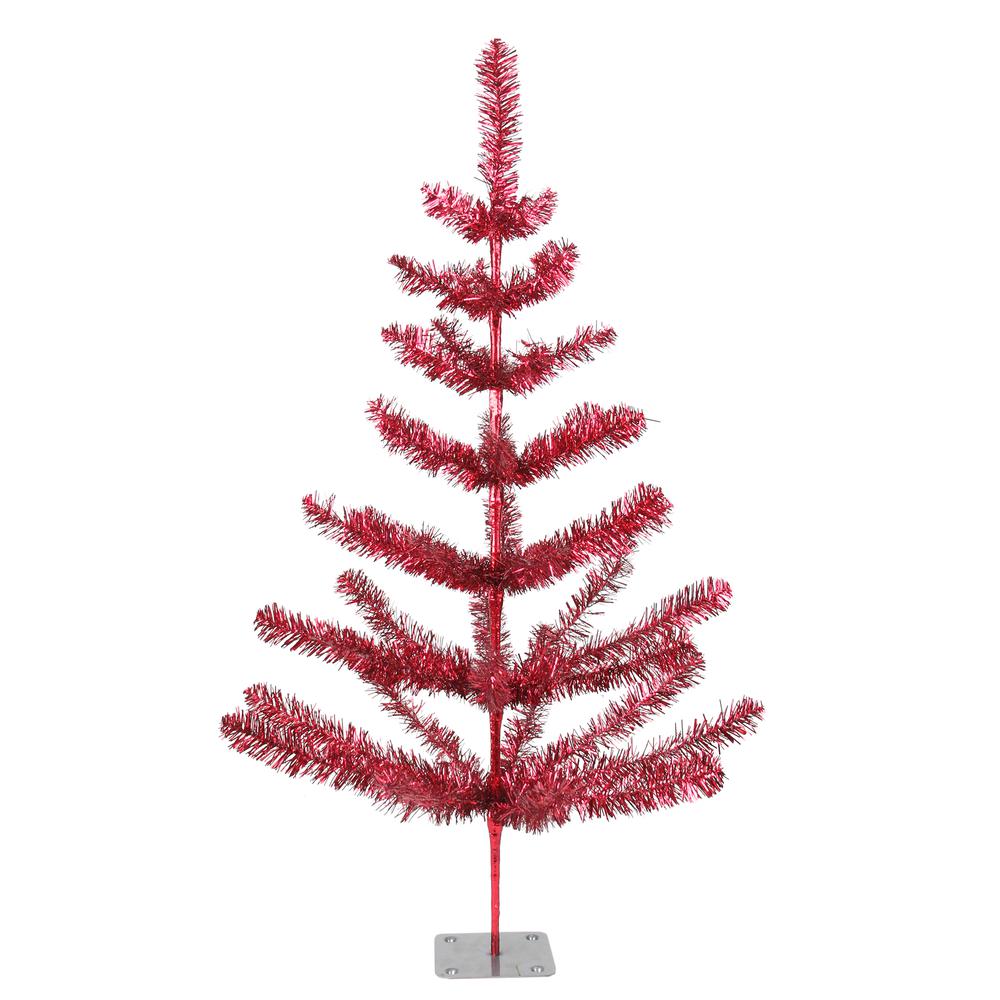 3' Medium Red Tinsel Twig Artificial Christmas Tree - Unlit. Picture 1