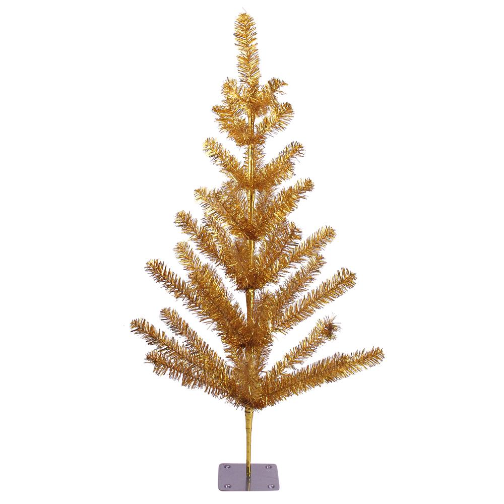 3' Medium Gold Tinsel Twig Pine Artificial Christmas Tree - Unlit. Picture 1