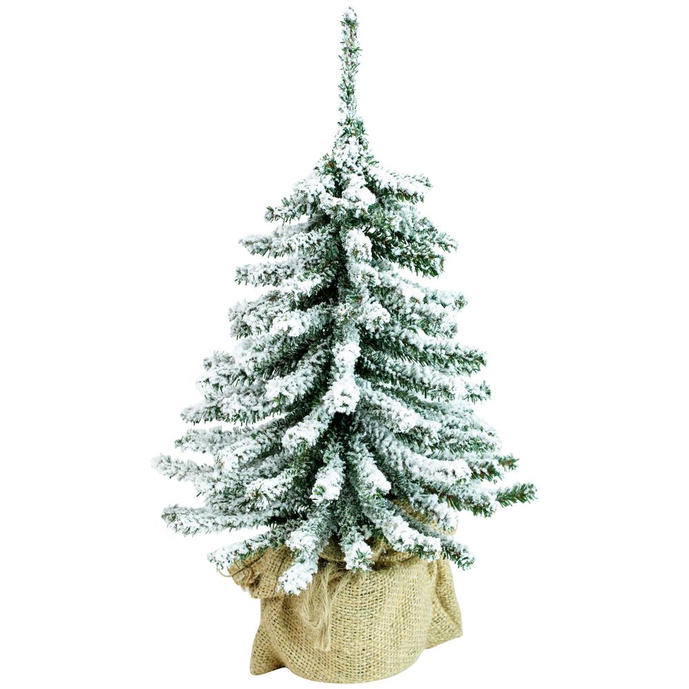 15" Potted Flocked Downswept Mini Village Pine Medium Artificial Christmas Tree  Unlit. Picture 1