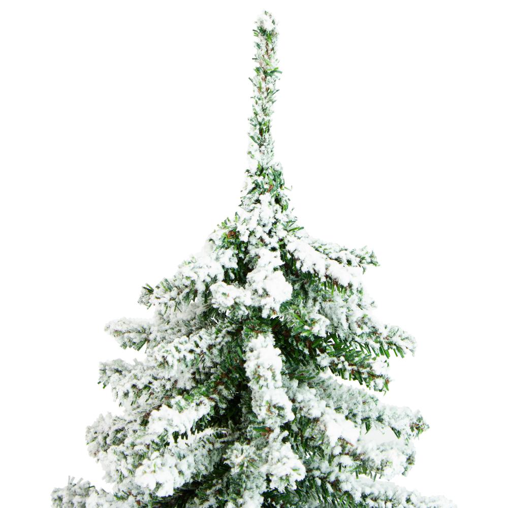 15" Potted Flocked Downswept Mini Village Pine Medium Artificial Christmas Tree  Unlit. Picture 4