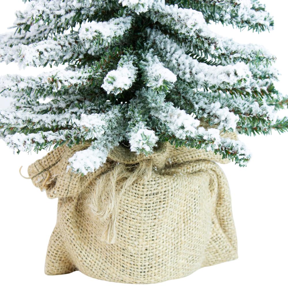 15" Potted Flocked Downswept Mini Village Pine Medium Artificial Christmas Tree  Unlit. Picture 5