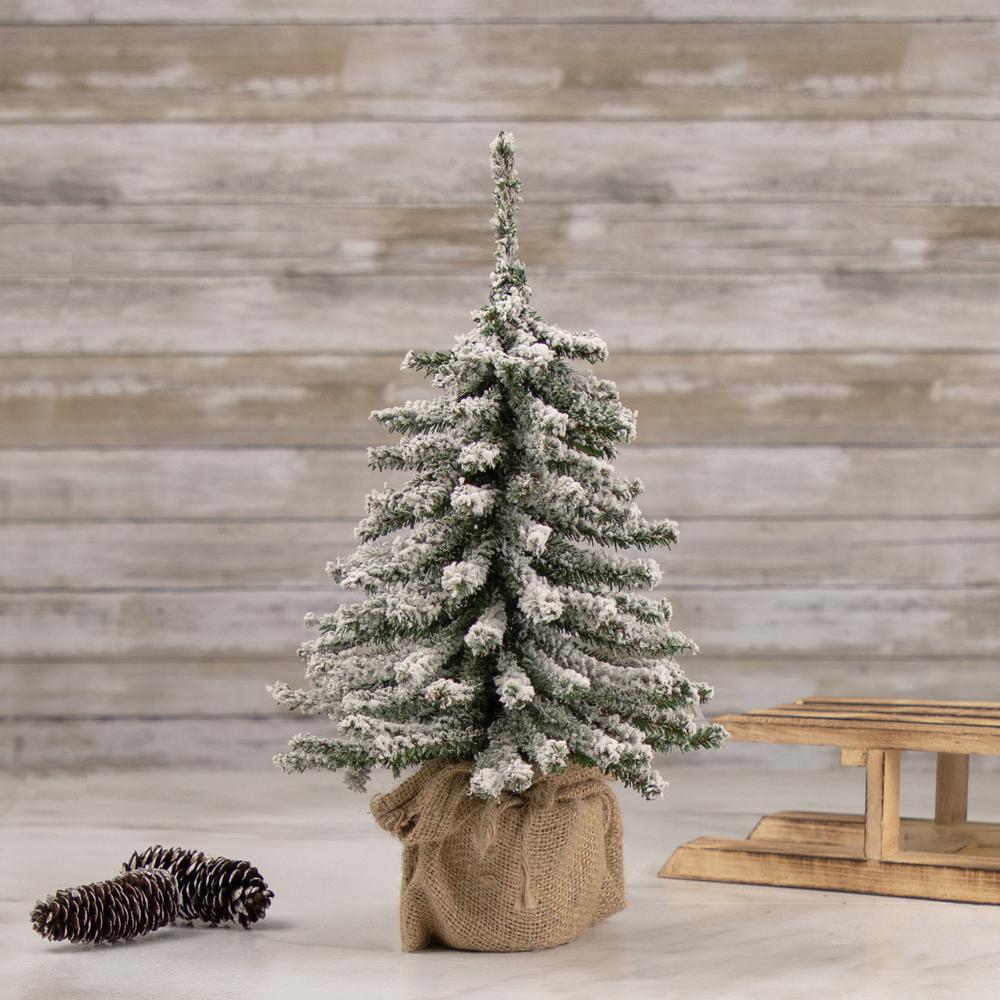 15" Potted Flocked Downswept Mini Village Pine Medium Artificial Christmas Tree  Unlit. Picture 2