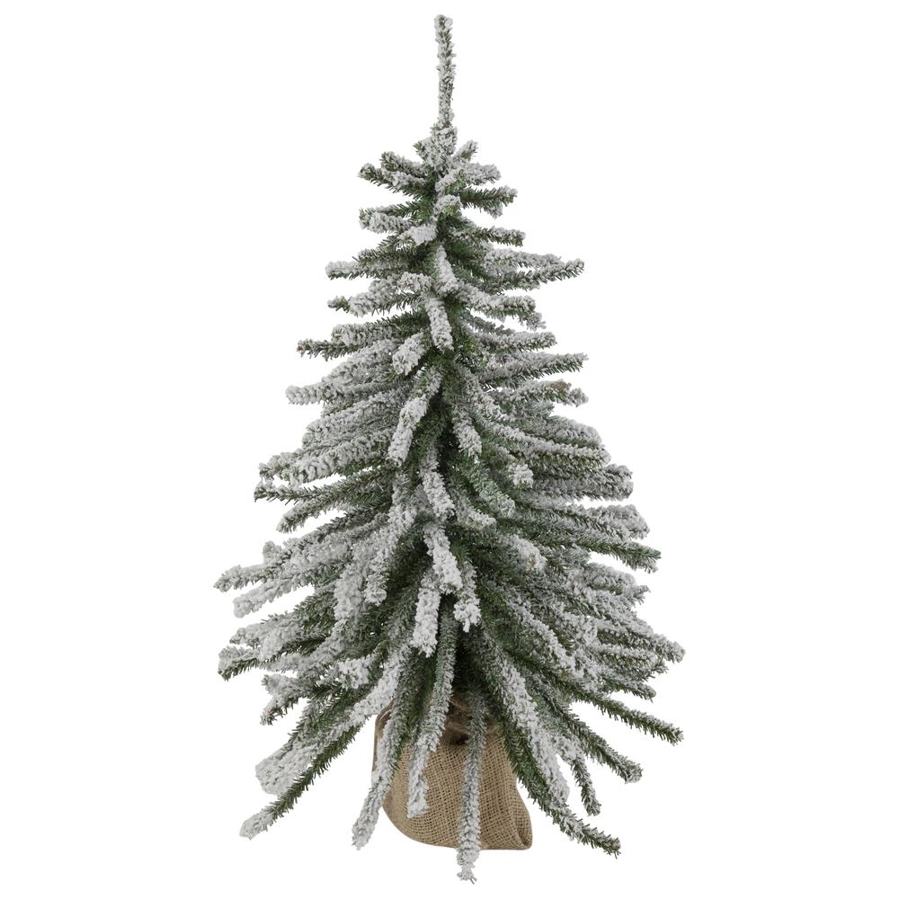 2' Potted Flocked Downswept Mini Village Pine Medium Artificial Christmas Tree - Unlit. Picture 1